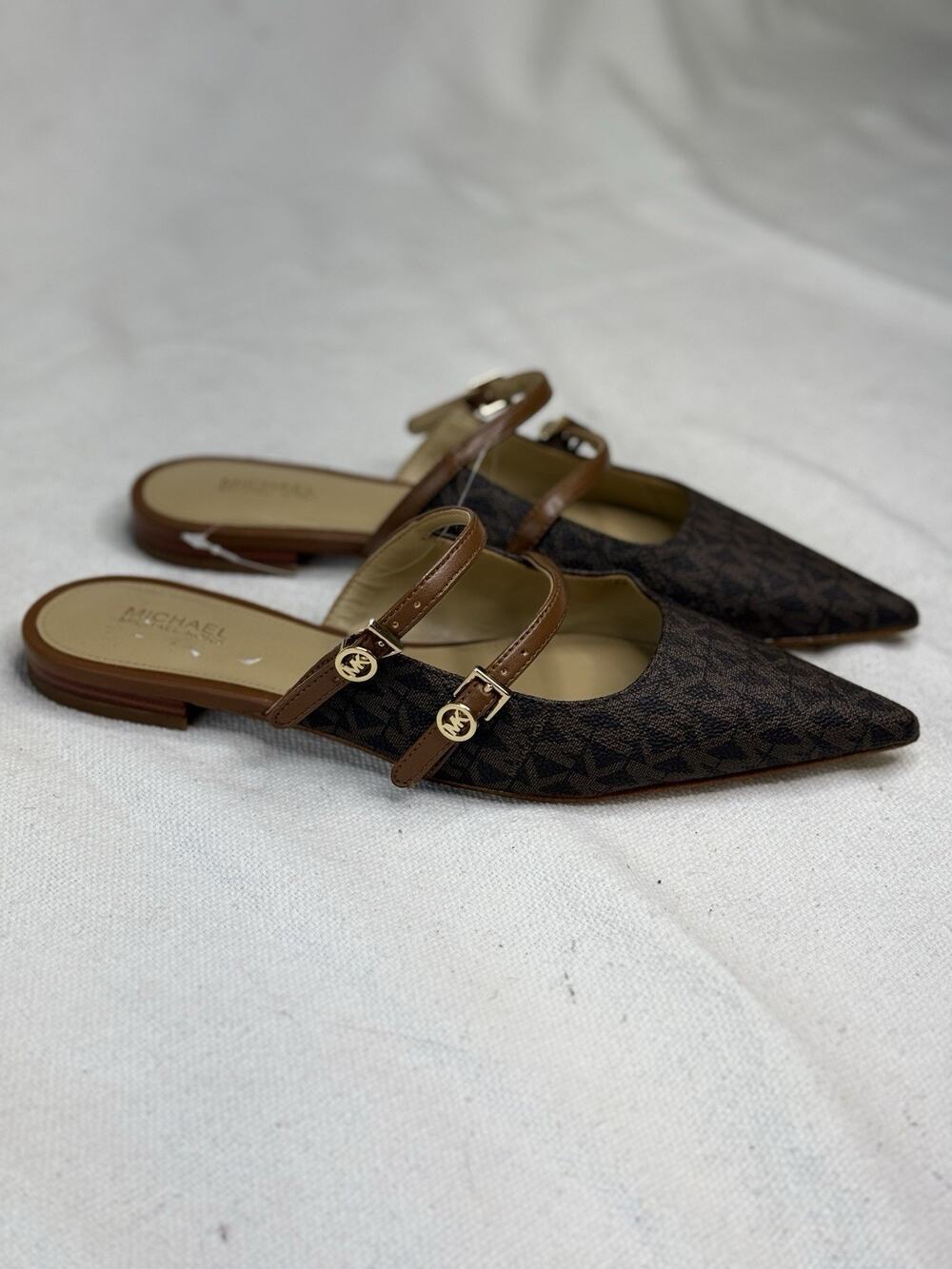 Michael Kors Women Slide Brown Monogram Flat Mule Sandals Size 7M